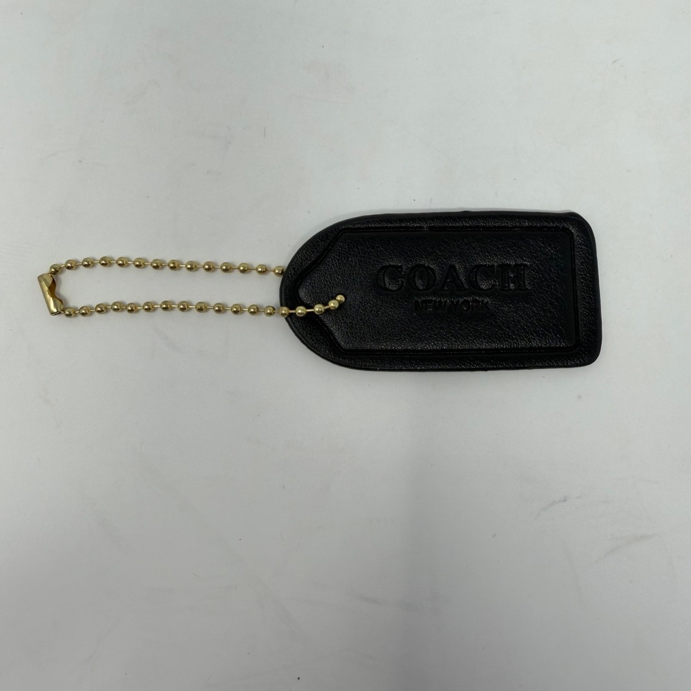 Coach Leather Logo Hangtag Charm Black Gold Chain Women OS